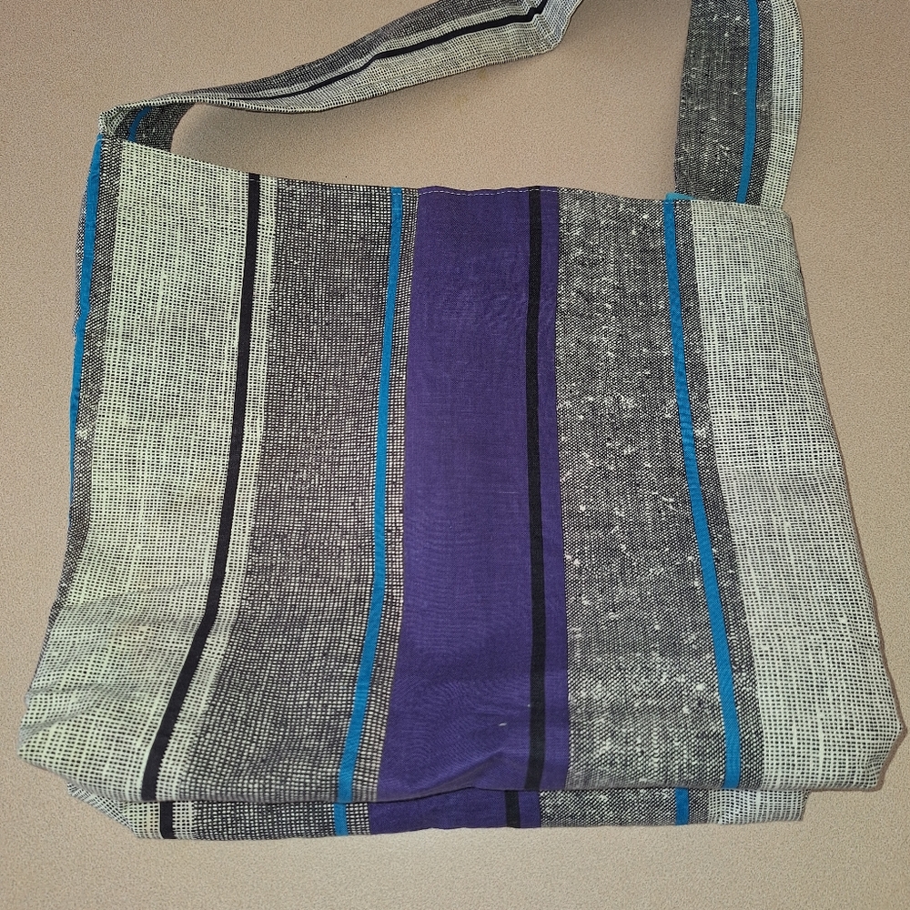 Tote - Cloth purple and black strips design.